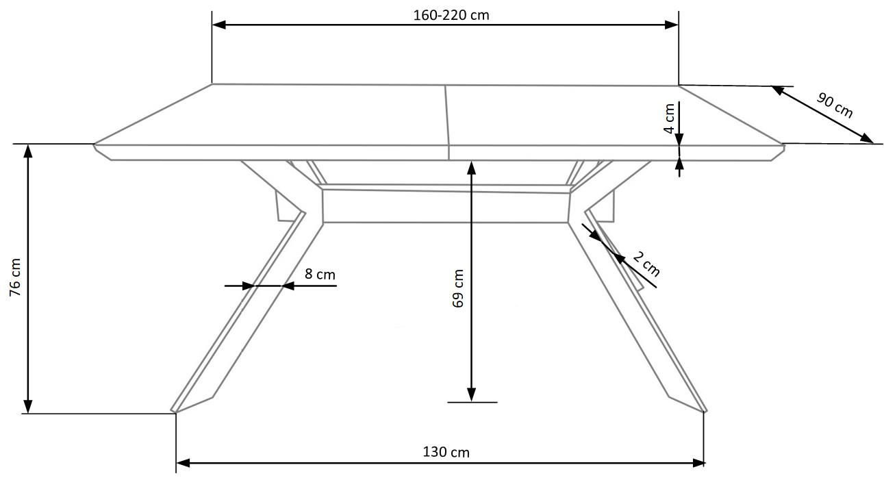 Kitchen Table Bacardi | size: Length: 90cm, Width: 220cm, Height: 76cm | color: Black/Oak | image: 9 | variant: 1012000