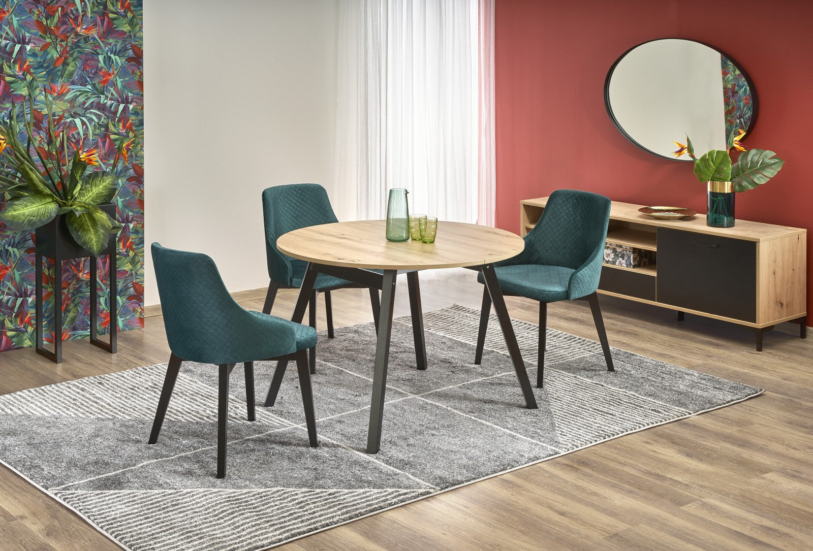 Kitchen Table Bogota | size: Length: 102cm, Width: 142cm, Height: 73cm, Diameter: 102cm | color: Black/Oak | image: 3 | variant: 1003164