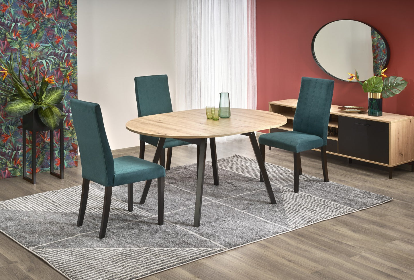 Kitchen Table Bogota | size: Length: 102cm, Width: 142cm, Height: 73cm, Diameter: 102cm | color: Black/Oak | image: 4 | variant: 1003164