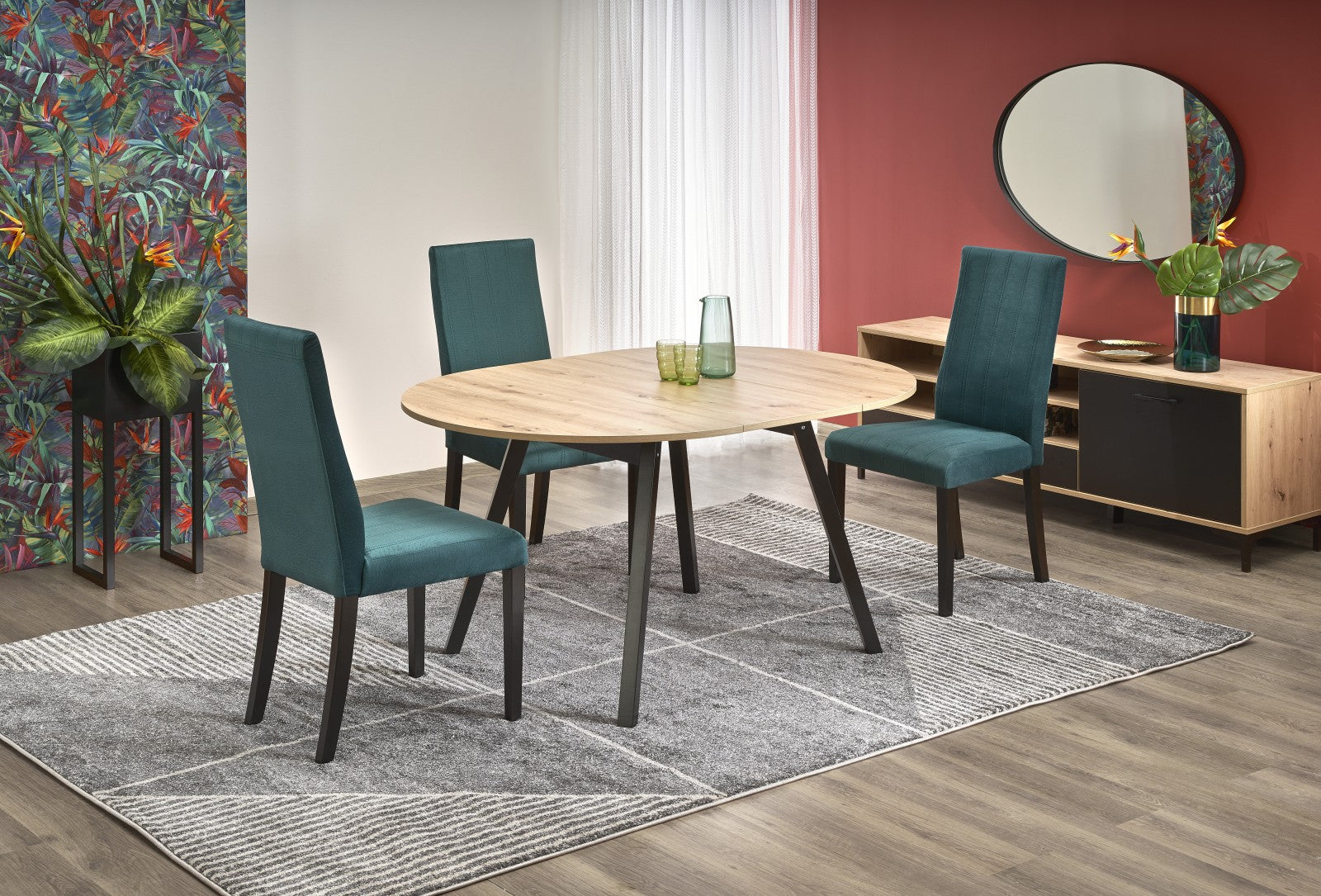 Kitchen Table Bogota | size: Length: 102cm, Width: 142cm, Height: 73cm, Diameter: 102cm | color: Black/Oak | image: 4 | variant: 1003164