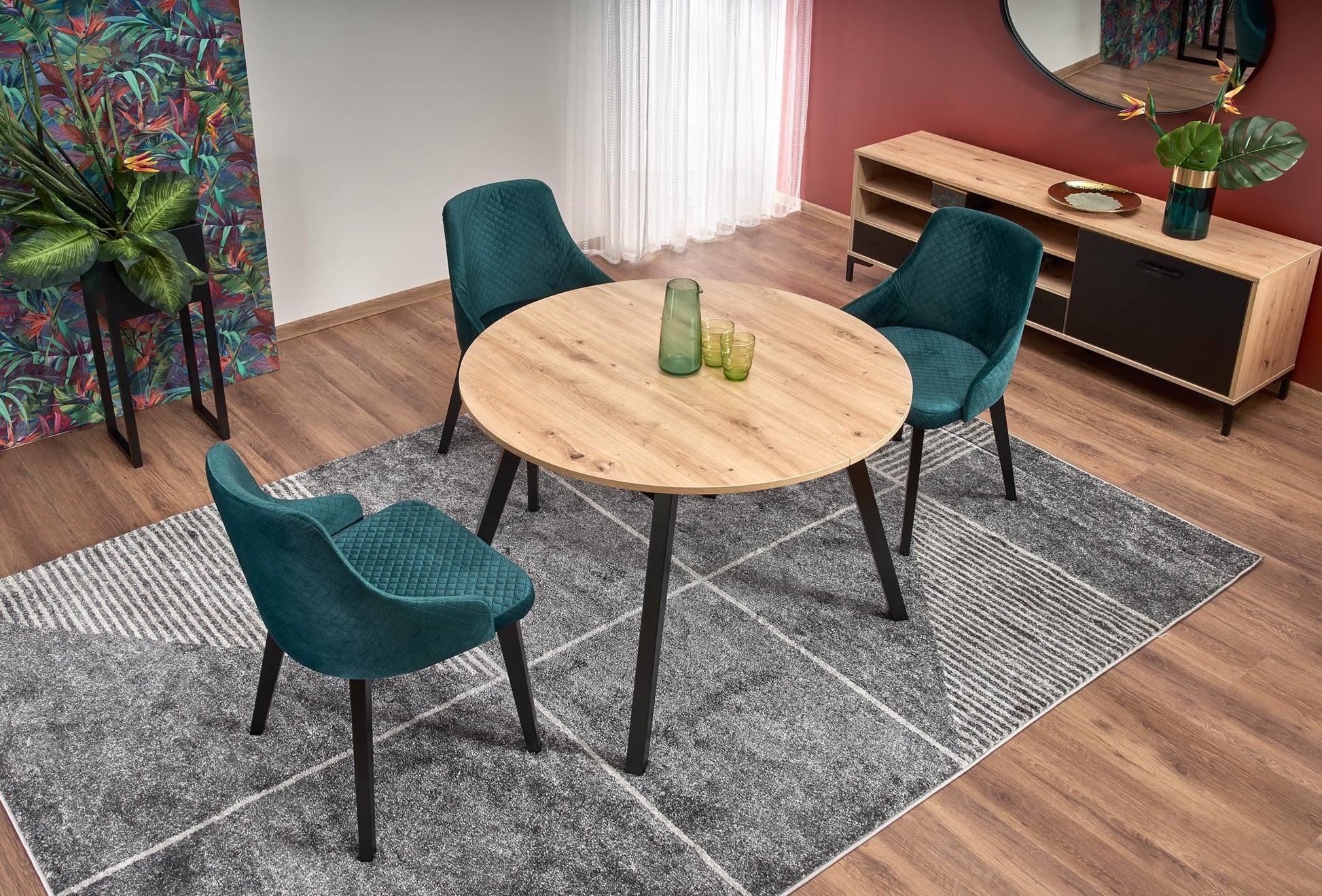 Kitchen Table Bogota | size: Length: 102cm, Width: 142cm, Height: 73cm, Diameter: 102cm | color: Black/Oak | image: 9 | variant: 1003164
