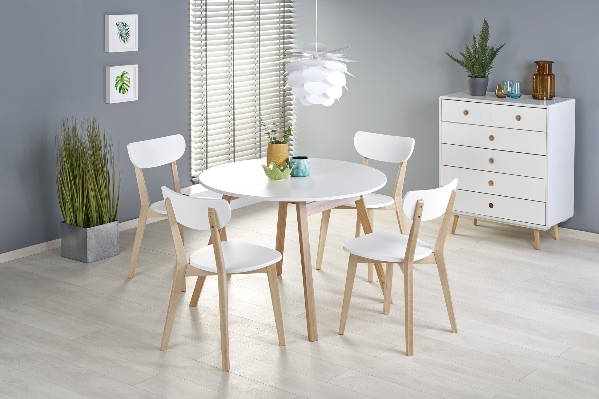 Kitchen Table Bogota | size: Length: 102cm, Width: 142cm, Height: 73cm, Diameter: 102cm | color: White/Oak | image: 2 | variant: 1003163