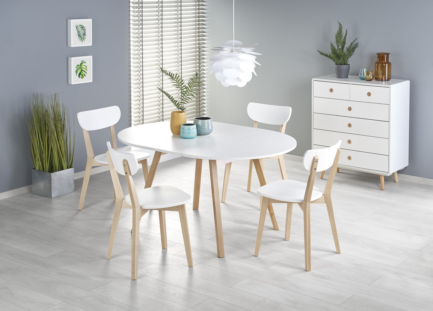 Kitchen Table Bogota | size: Length: 102cm, Width: 142cm, Height: 73cm, Diameter: 102cm | color: White/Oak | image: 3 | variant: 1003163
