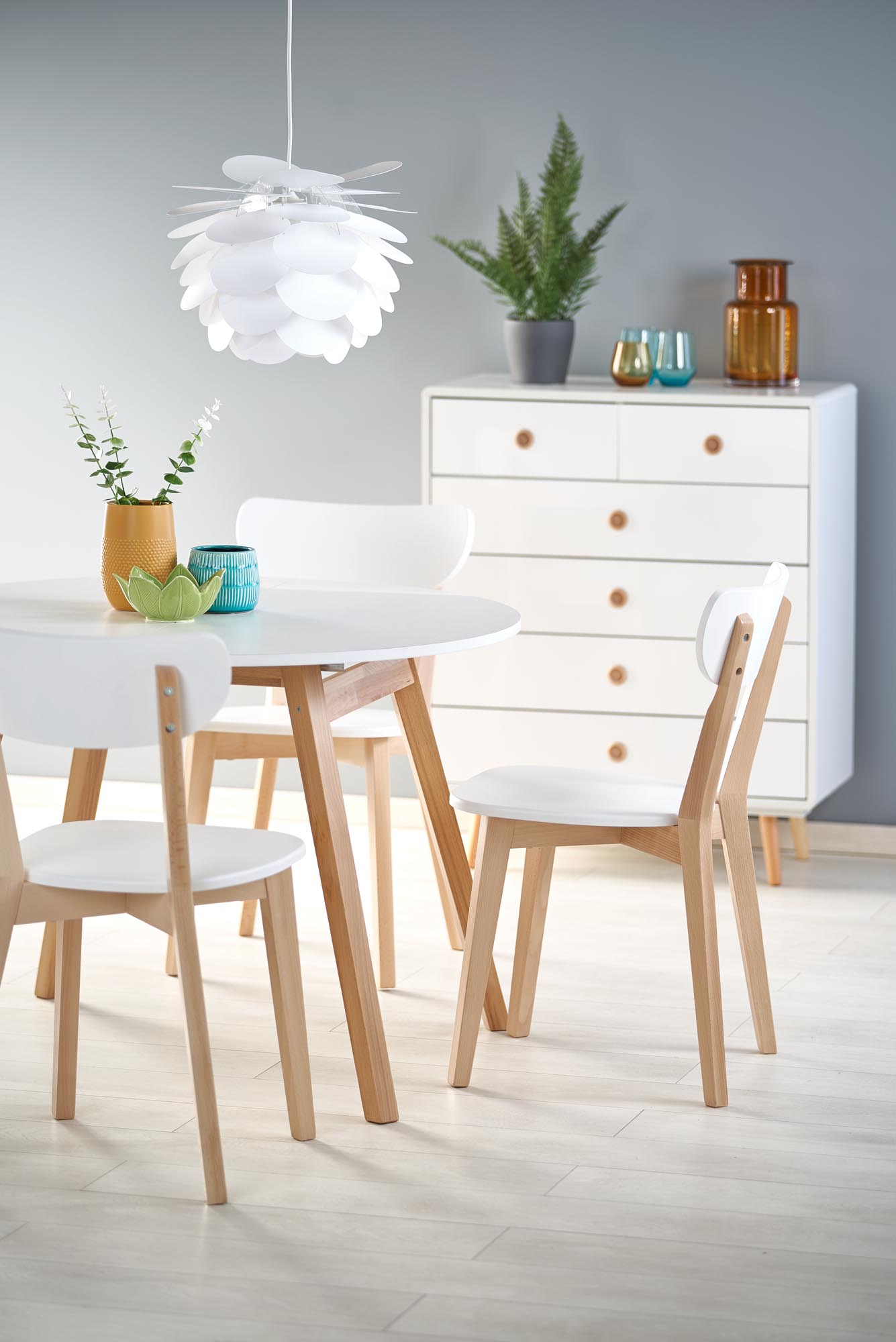 Kitchen Table Bogota | size: Length: 102cm, Width: 142cm, Height: 73cm, Diameter: 102cm | color: White/Oak | image: 5 | variant: 1003163