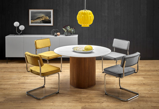 Kitchen Table Bruno | size: Length: 120cm, Width: 120cm, Height: 76cm, Diameter: 120cm | color: White/Marble/Walnut | image: 1 | variant: 1013010