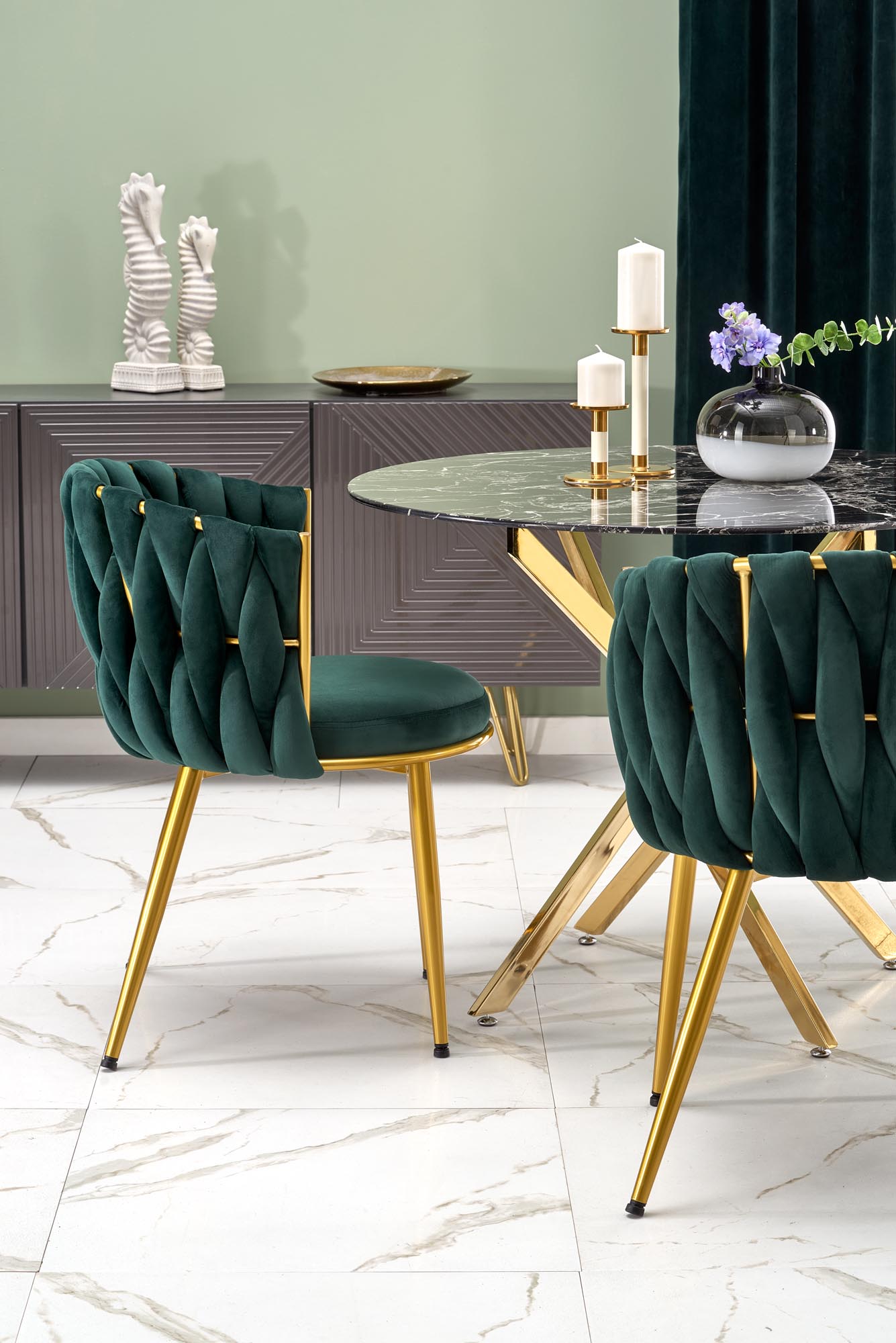 Kitchen Table Chennai | size: Length: 100cm, Width: 100cm, Height: 73cm, Diameter: 100cm | color: Marble/Black/Gold | image: 3 | variant: 1003206