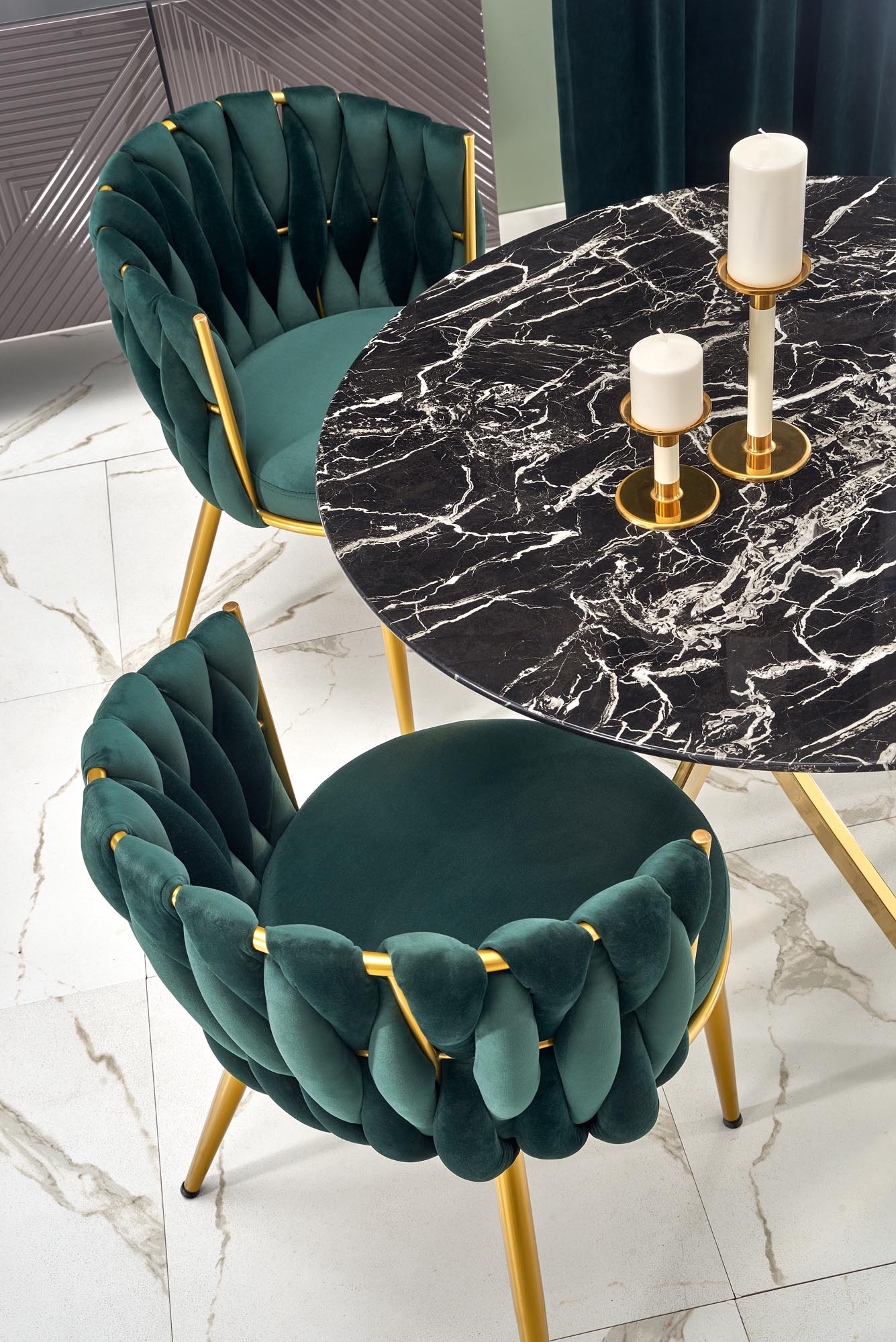 Kitchen Table Chennai | size: Length: 100cm, Width: 100cm, Height: 73cm, Diameter: 100cm | color: Marble/Black/Gold | image: 4 | variant: 1003206