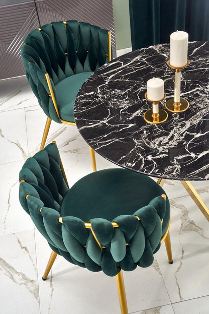 Kitchen Table Chennai | size: Length: 100cm, Width: 100cm, Height: 73cm, Diameter: 100cm | color: Marble/Black/Gold | image: 4 | variant: 1003206