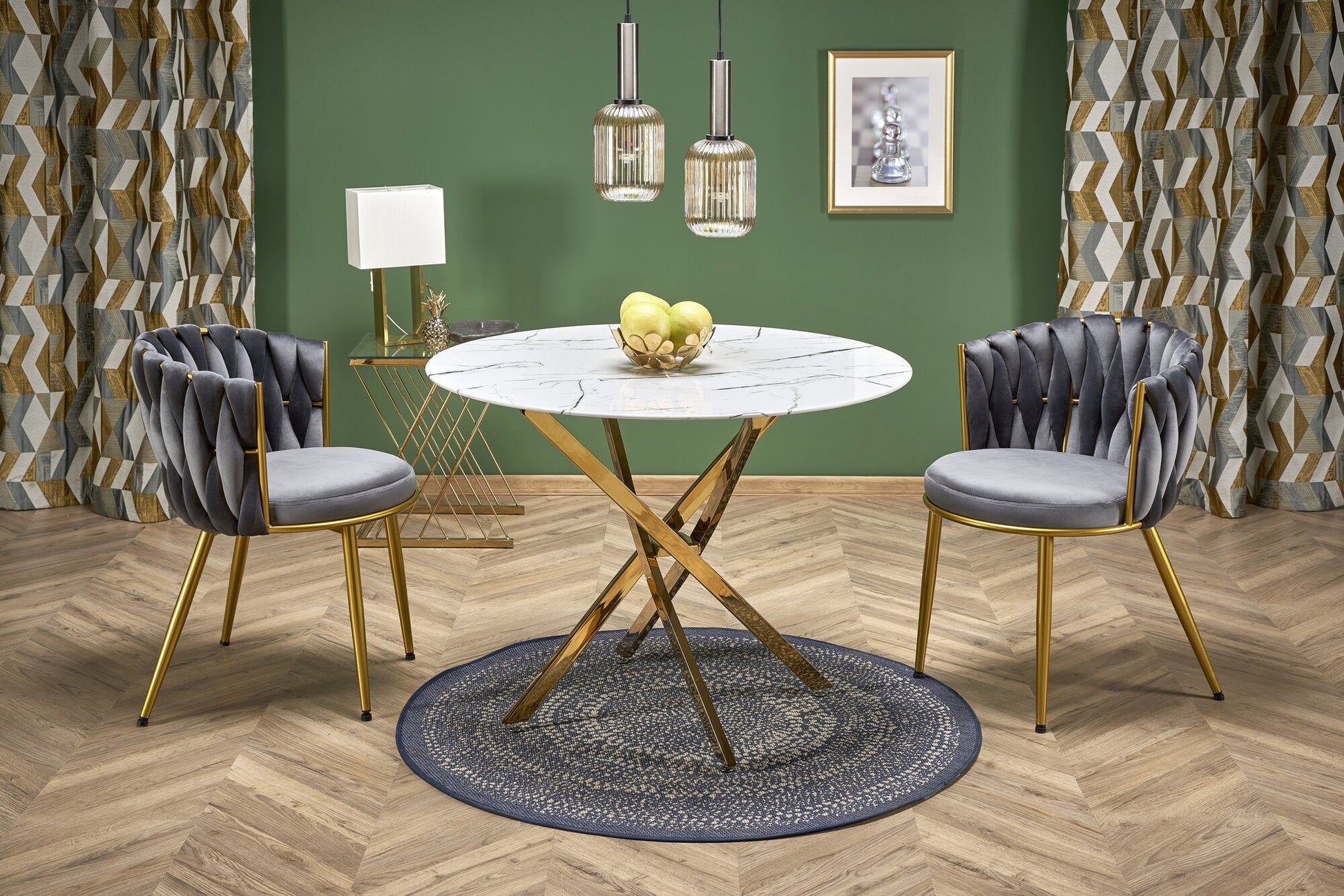 Kitchen Table Chennai | size: Length: 100cm, Width: 100cm, Height: 73cm, Diameter: 100cm | color: White/Marble/Gold | image: 1 | variant: 1003205