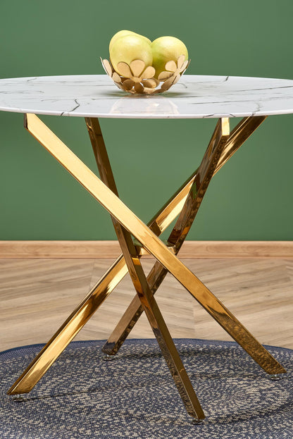 Kitchen Table Chennai | size: Length: 100cm, Width: 100cm, Height: 73cm, Diameter: 100cm | color: White/Marble/Gold | image: 2 | variant: 1003205