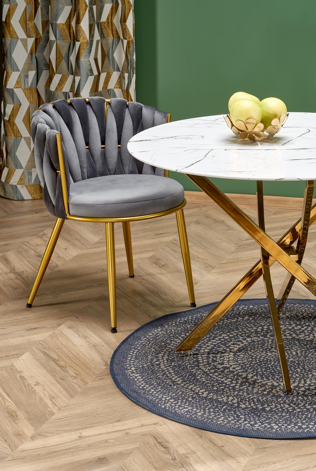 Kitchen Table Chennai | size: Length: 100cm, Width: 100cm, Height: 73cm, Diameter: 100cm | color: White/Marble/Gold | image: 3 | variant: 1003205