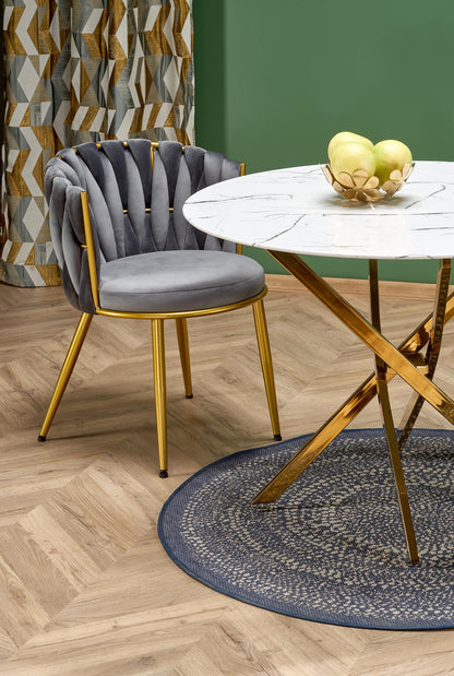 Kitchen Table Chennai | size: Length: 100cm, Width: 100cm, Height: 73cm, Diameter: 100cm | color: White/Marble/Gold | image: 3 | variant: 1003205