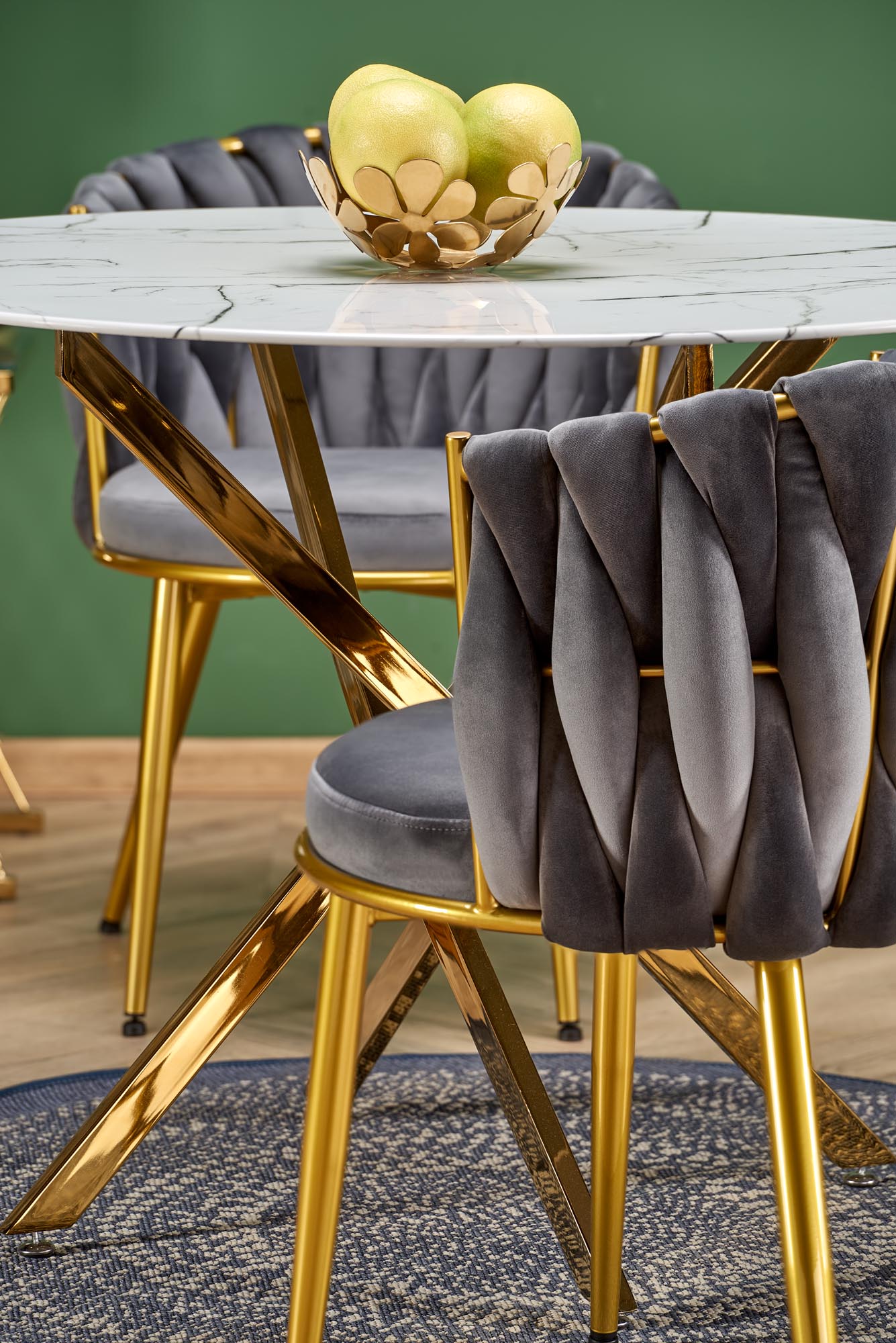 Kitchen Table Chennai | size: Length: 100cm, Width: 100cm, Height: 73cm, Diameter: 100cm | color: White/Marble/Gold | image: 4 | variant: 1003205