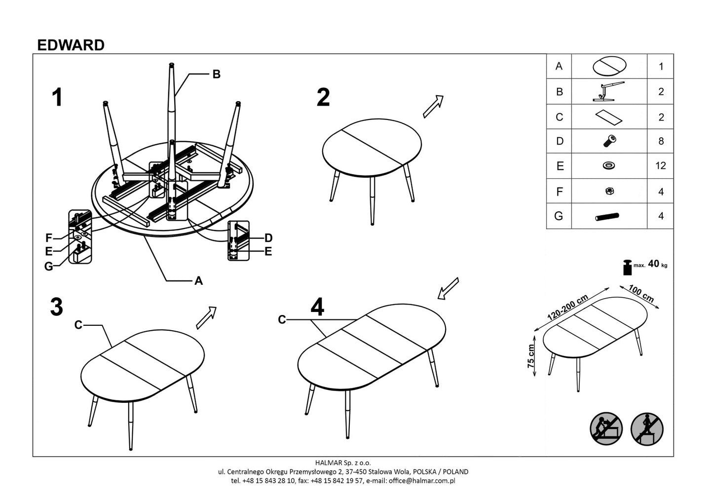 Kitchen Table Cleveland | size: Length: 100cm, Width: 200cm, Height: 75cm | color: White | image: 10 | variant: 1003215