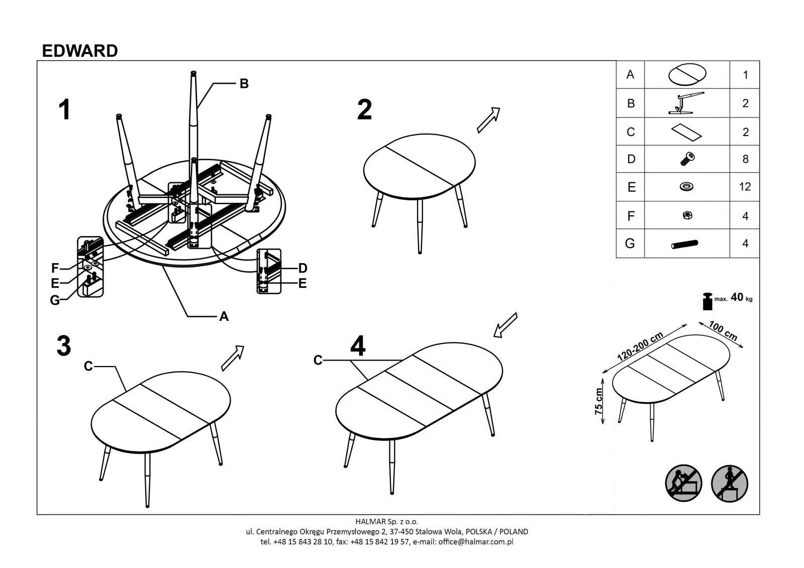 Kitchen Table Cleveland | size: Length: 100cm, Width: 200cm, Height: 75cm | color: White | image: 10 | variant: 1003215