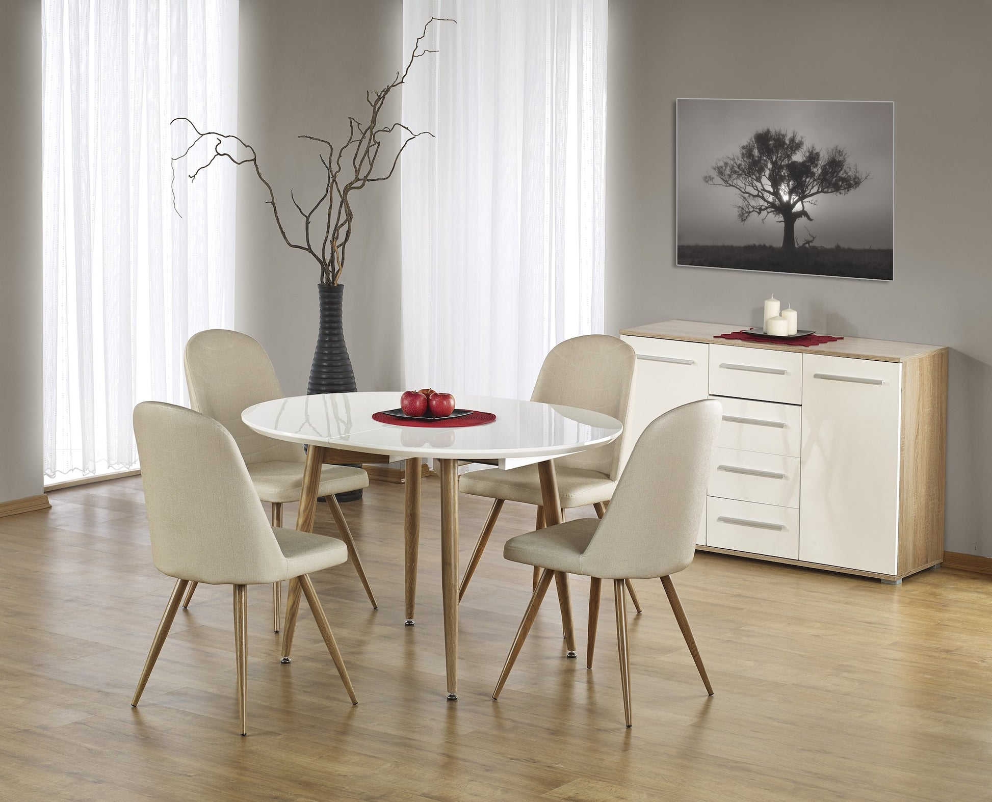 Kitchen Table Cleveland | size: Length: 100cm, Width: 200cm, Height: 75cm | color: White/Oak | image: 2 | variant: 1003216