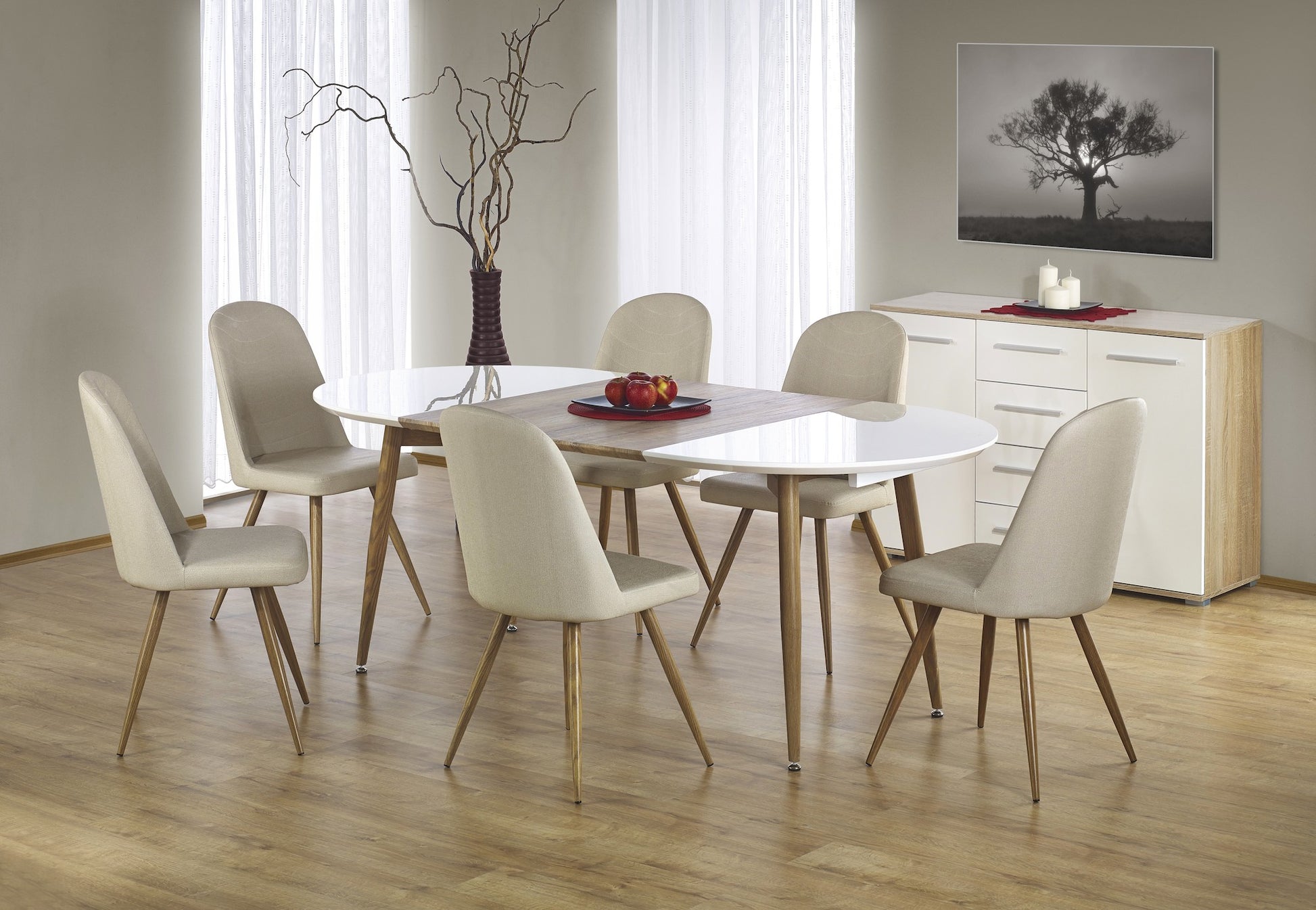 Kitchen Table Cleveland | size: Length: 100cm, Width: 200cm, Height: 75cm | color: White/Oak | image: 3 | variant: 1003216
