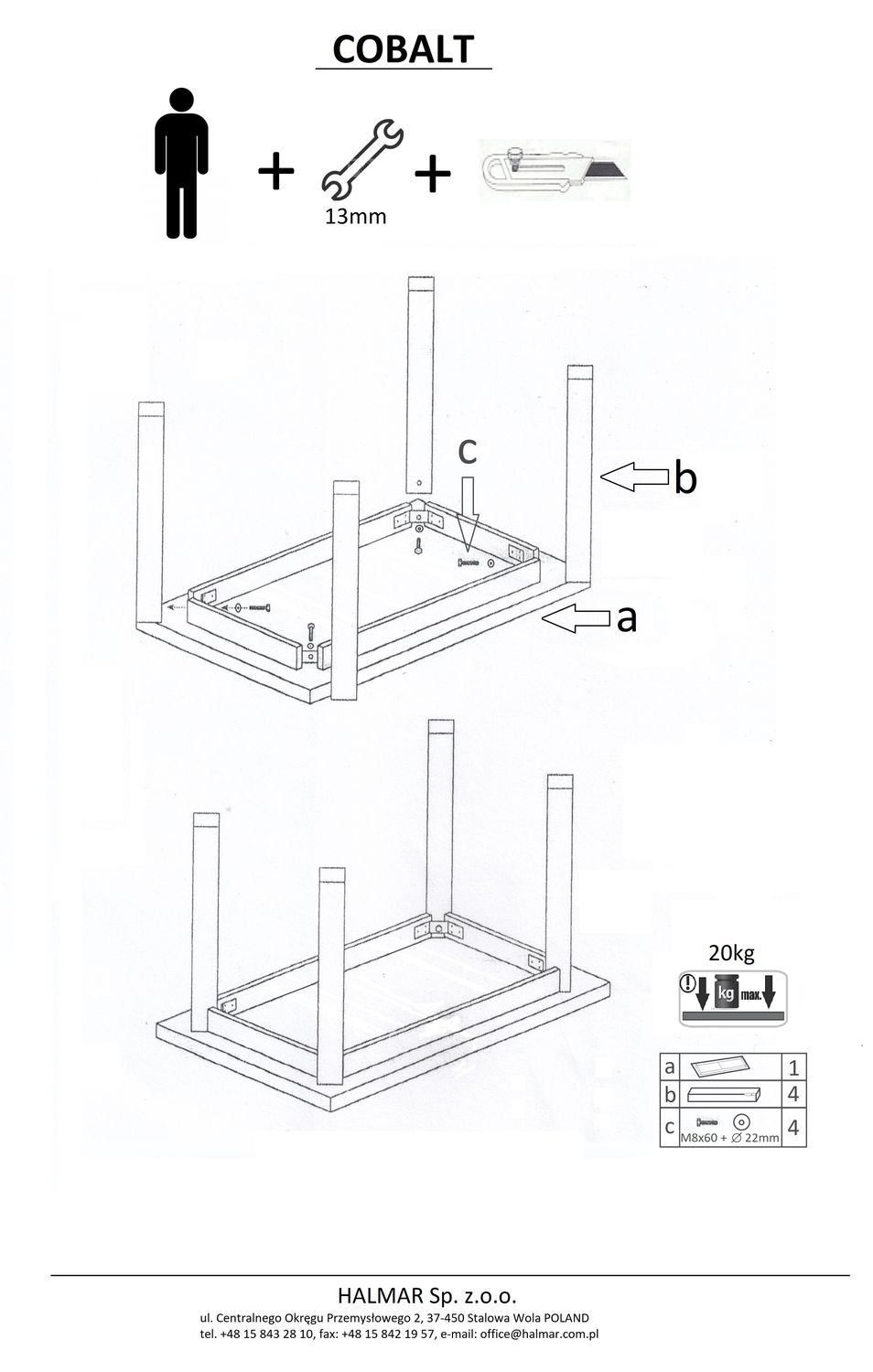 Kitchen Table Cobalt | size: Length: 68cm, Width: 120cm, Height: 77cm | color: Black/Oak | image: 10 | variant: 1012025