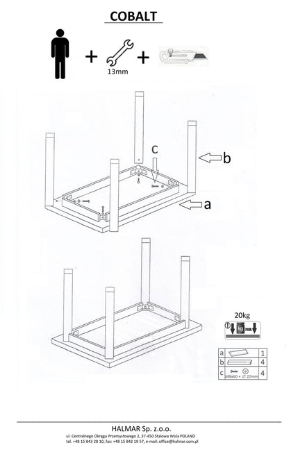 Kitchen Table Cobalt | size: Length: 68cm, Width: 120cm, Height: 77cm | color: Black/Oak | image: 10 | variant: 1012025