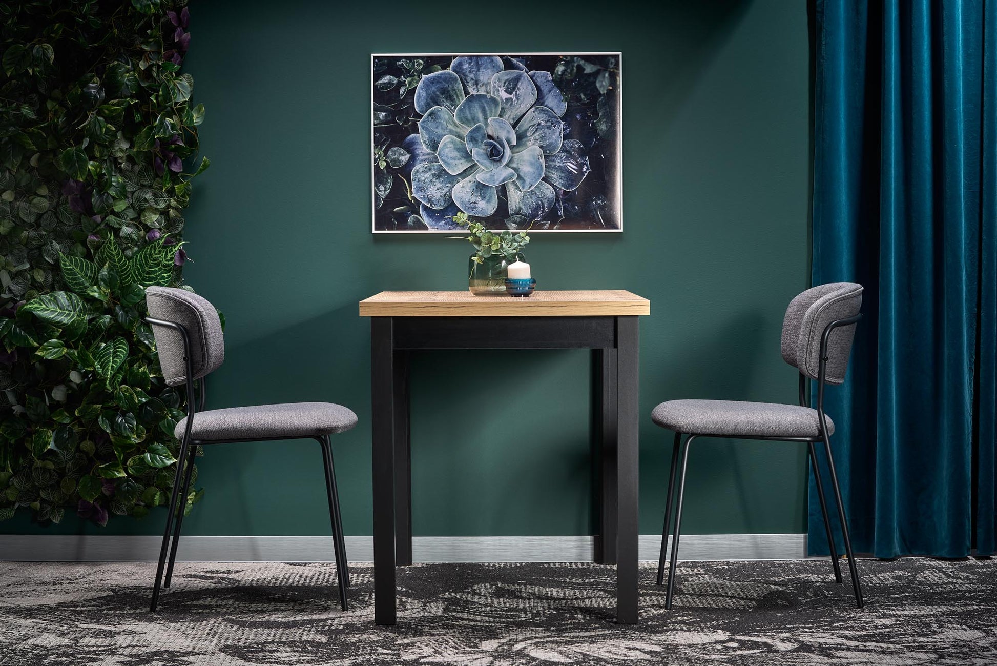 Kitchen Table Cobalt | size: Length: 68cm, Width: 120cm, Height: 77cm | color: Black/Oak | image: 4 | variant: 1012025