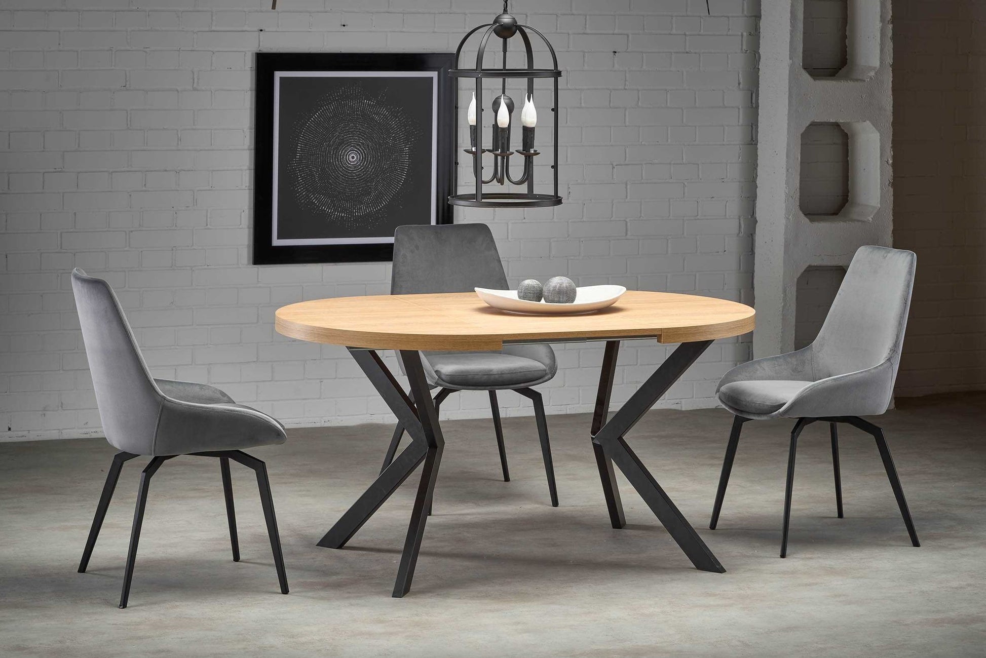 Kitchen Table Dallas | size: Length: 100cm, Width: 250cm, Height: 75cm, Diameter: 100cm | color: Black/Oak | image: 0 | variant: 1003232