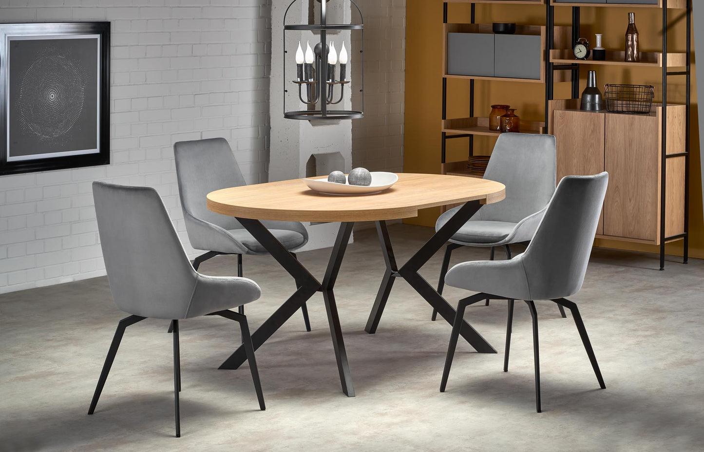 Kitchen Table Dallas | size: Length: 100cm, Width: 250cm, Height: 75cm, Diameter: 100cm | color: Black/Oak | image: 3 | variant: 1003232