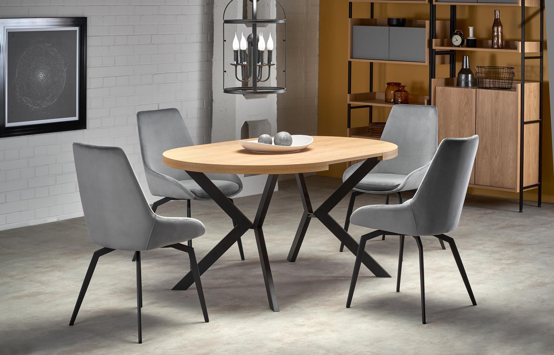 Kitchen Table Dallas | size: Length: 100cm, Width: 250cm, Height: 75cm, Diameter: 100cm | color: Black/Oak | image: 3 | variant: 1003232