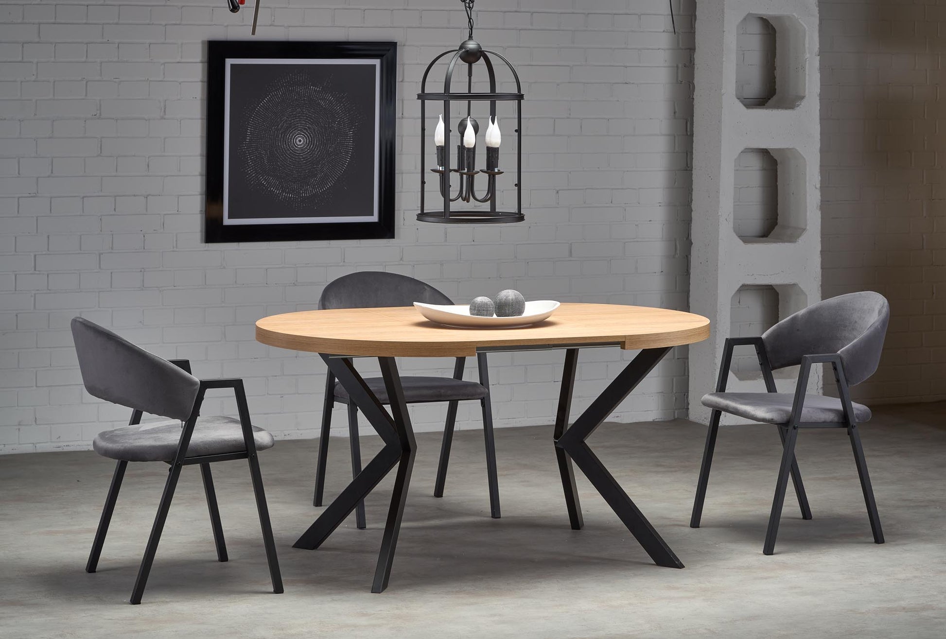 Kitchen Table Dallas | size: Length: 100cm, Width: 250cm, Height: 75cm, Diameter: 100cm | color: Black/Oak | image: 6 | variant: 1003232