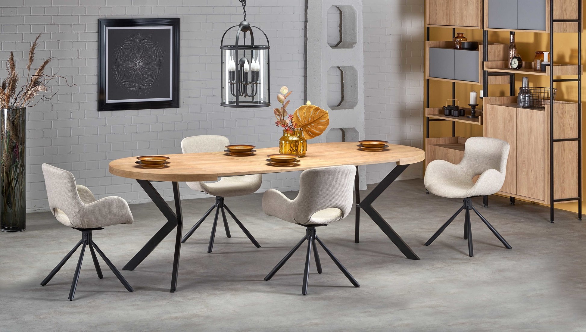 Kitchen Table Dallas | size: Length: 100cm, Width: 250cm, Height: 75cm, Diameter: 100cm | color: Black/Oak | image: 7 | variant: 1003232