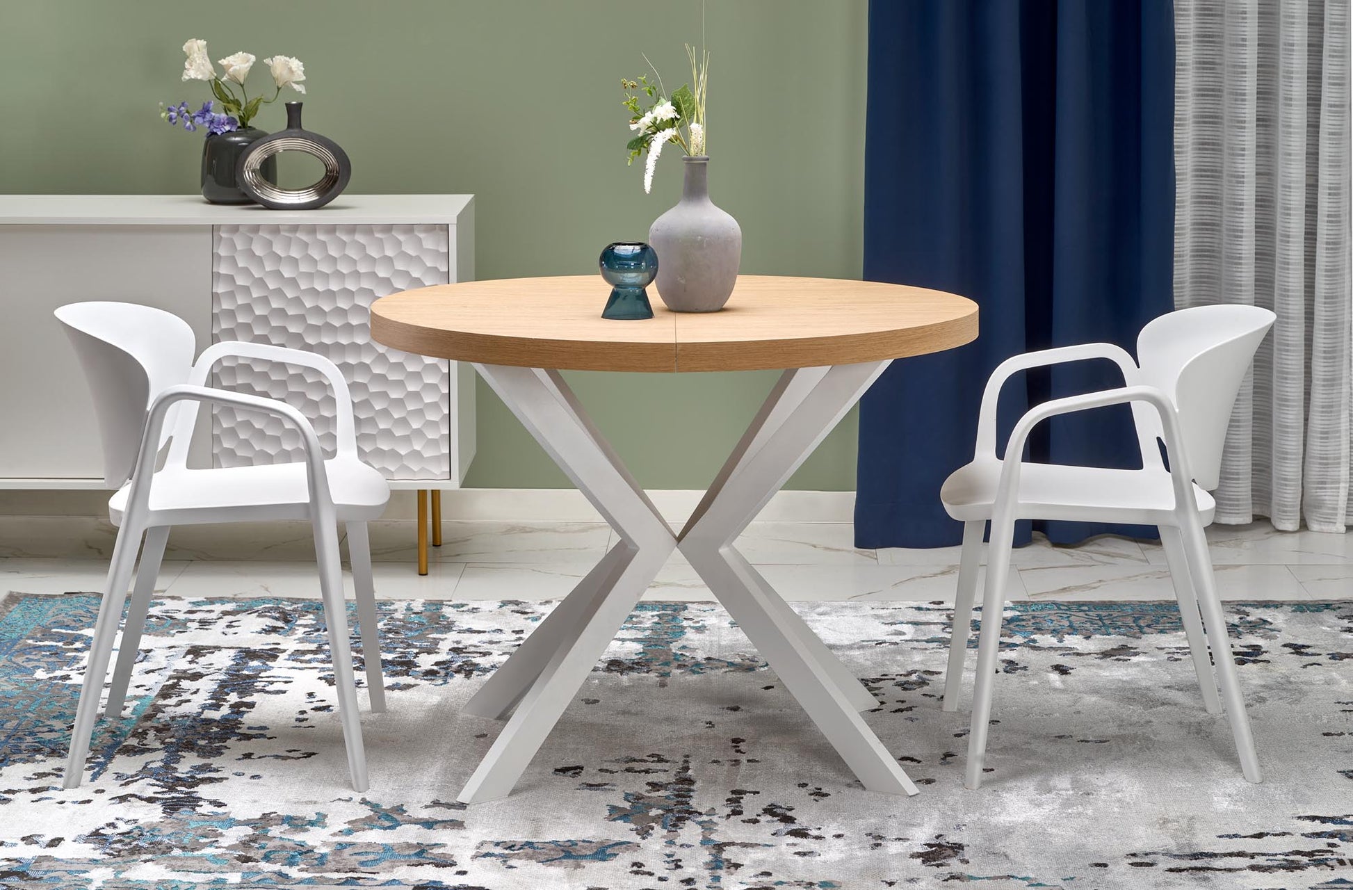Kitchen Table Dallas | size: Length: 100cm, Width: 250cm, Height: 75cm, Diameter: 100cm | color: White/Oak | image: 2 | variant: 1003233