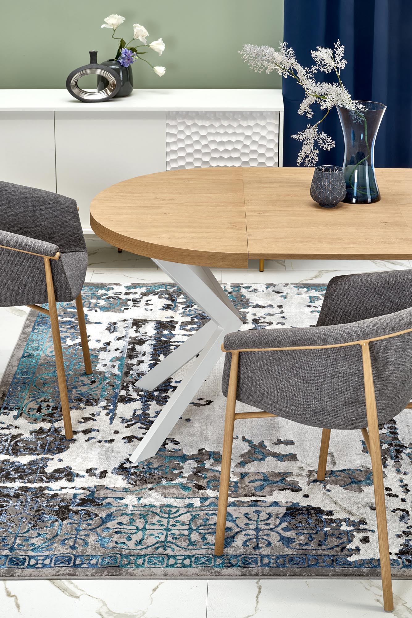 Kitchen Table Dallas | size: Length: 100cm, Width: 250cm, Height: 75cm, Diameter: 100cm | color: White/Oak | image: 3 | variant: 1003233