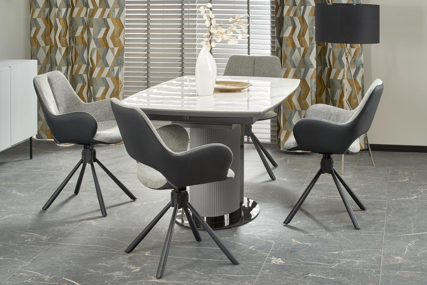 Kitchen Table Dancan | size: Length: 90cm, Width: 220cm, Height: 76cm | color: White/Marble/Grey | image: 2 | variant: 1013012