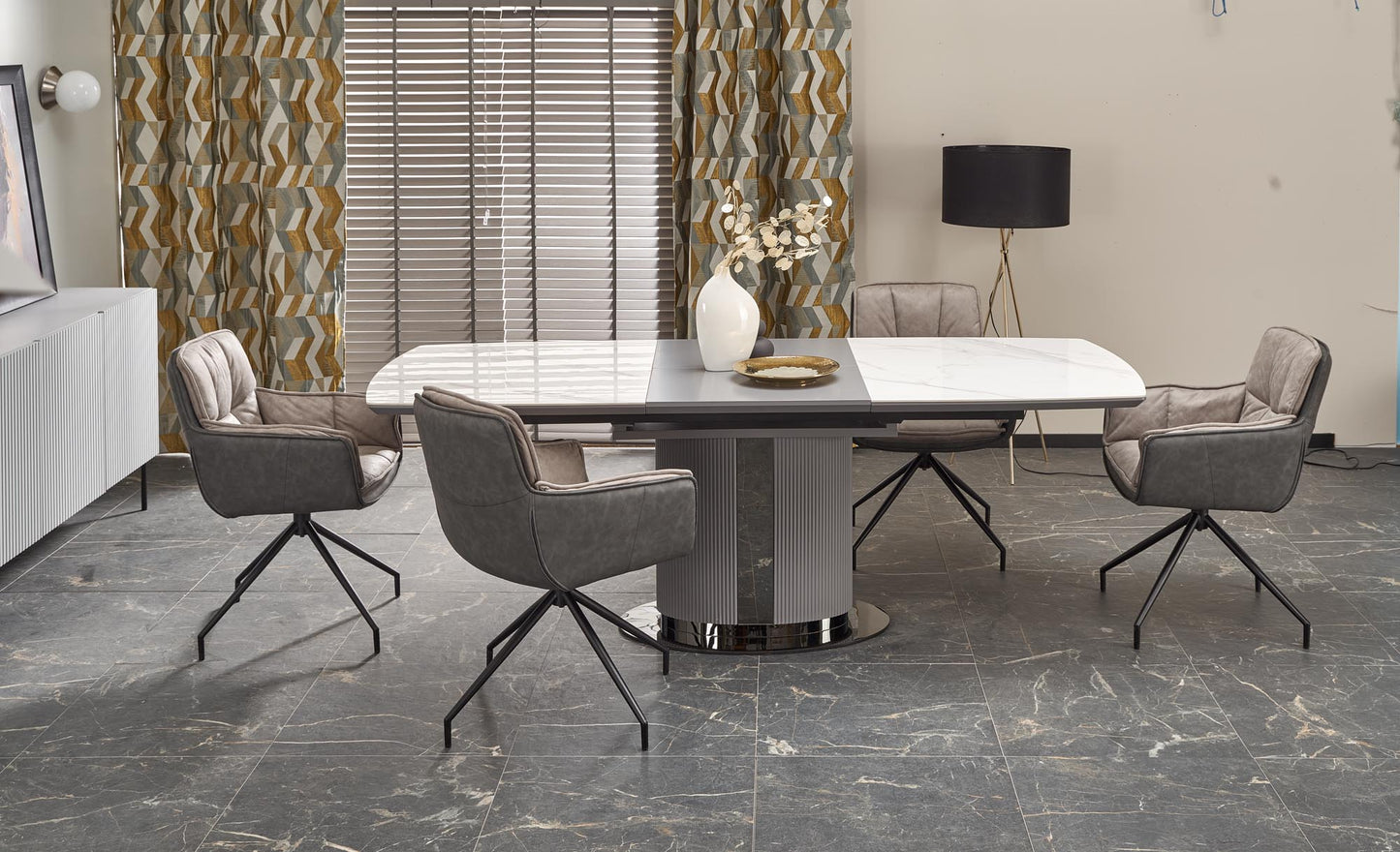 Kitchen Table Dancan | size: Length: 90cm, Width: 220cm, Height: 76cm | color: White/Marble/Grey | image: 3 | variant: 1013012