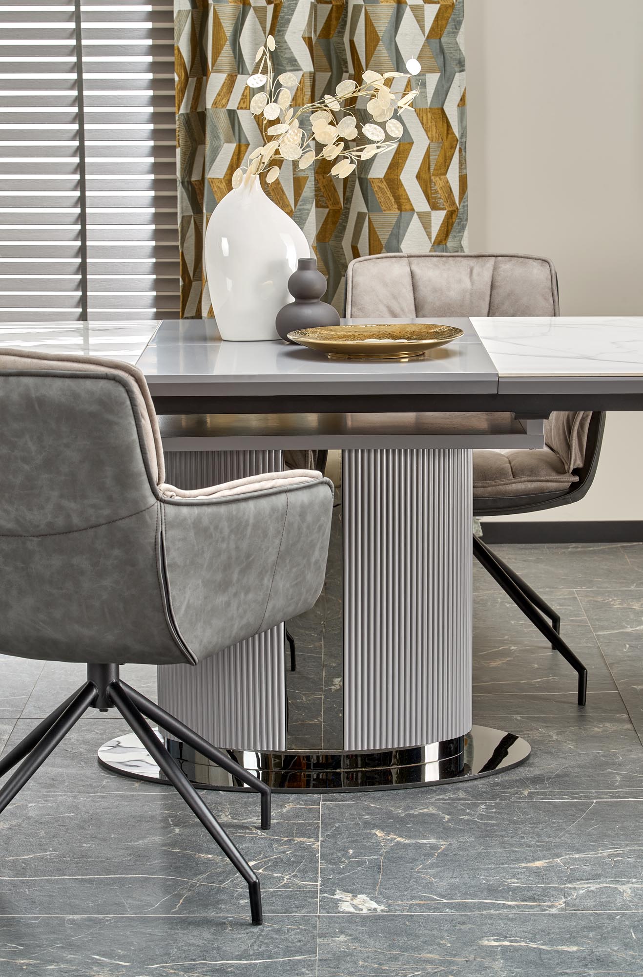 Kitchen Table Dancan | size: Length: 90cm, Width: 220cm, Height: 76cm | color: White/Marble/Grey | image: 7 | variant: 1013012