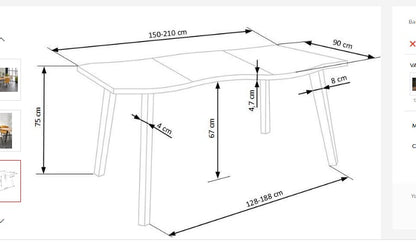 Kitchen Table Dickson 2 | size: Length: 88cm, Width: 210cm, Height: 76cm | color: Black/Oak | image: 7 | variant: 1013013