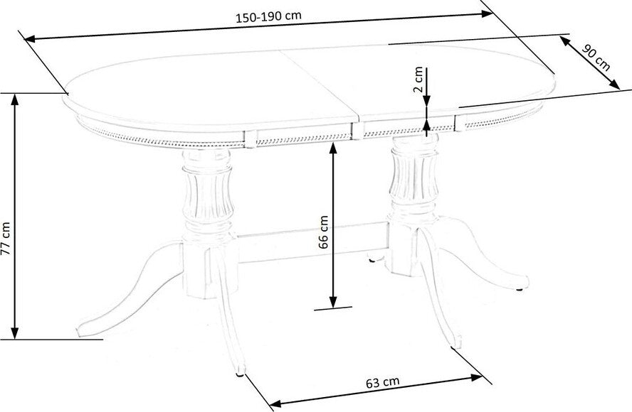 Kitchen Table East Brazilia | size: Length: 90cm, Width: 190cm, Height: 77cm | color: White | image: 8 | variant: 1006837