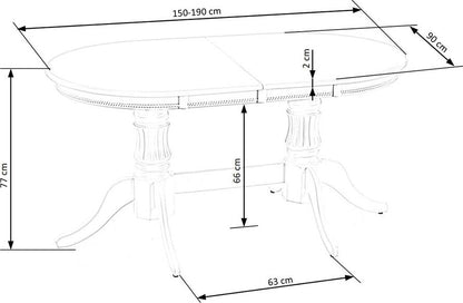 Kitchen Table East Brazilia | size: Length: 90cm, Width: 190cm, Height: 77cm | color: White | image: 8 | variant: 1006837