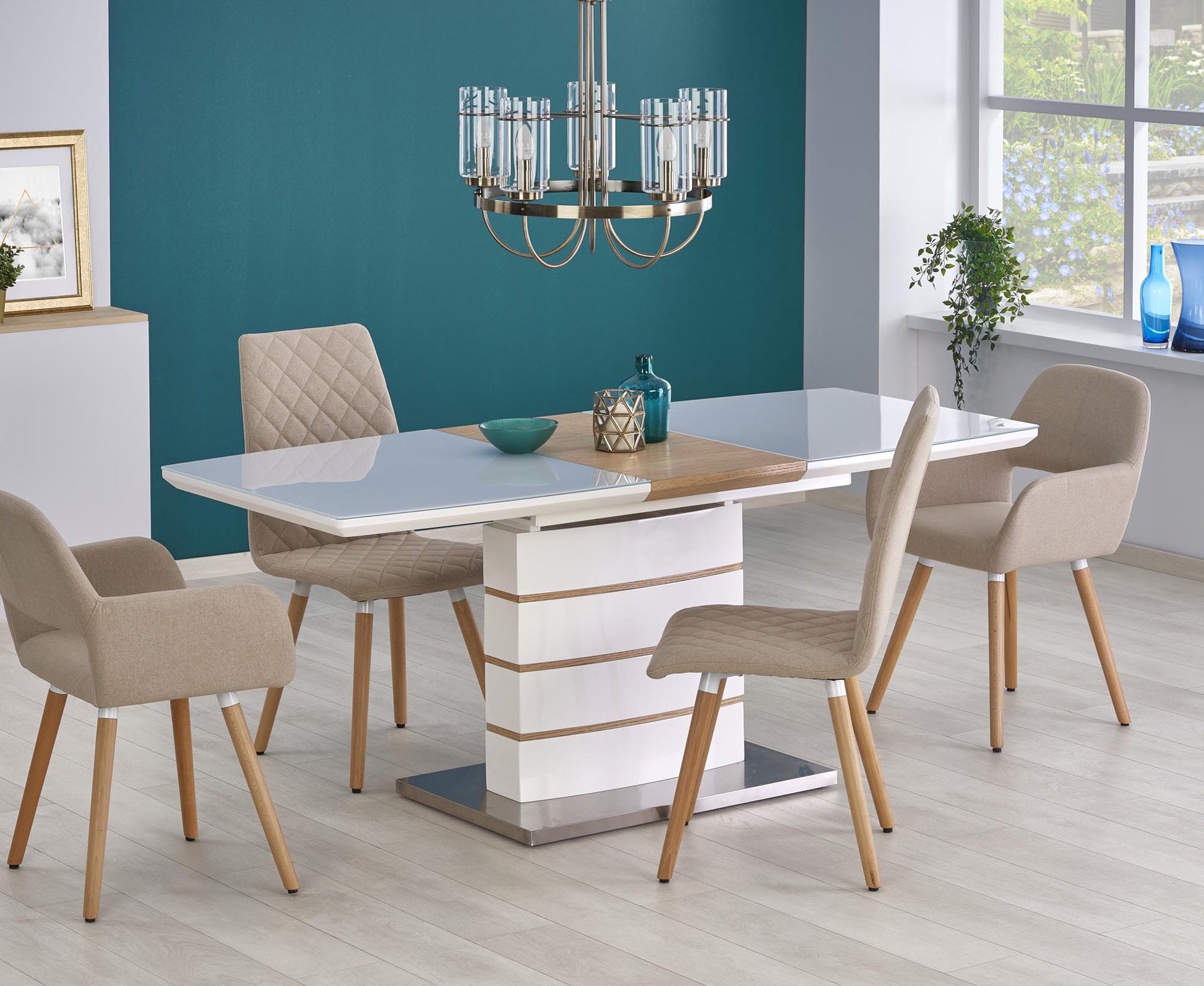 Kitchen Table East Medina | size: Length: 80cm, Width: 180cm, Height: 76cm | color: White/Oak | image: 4 | variant: 1006856