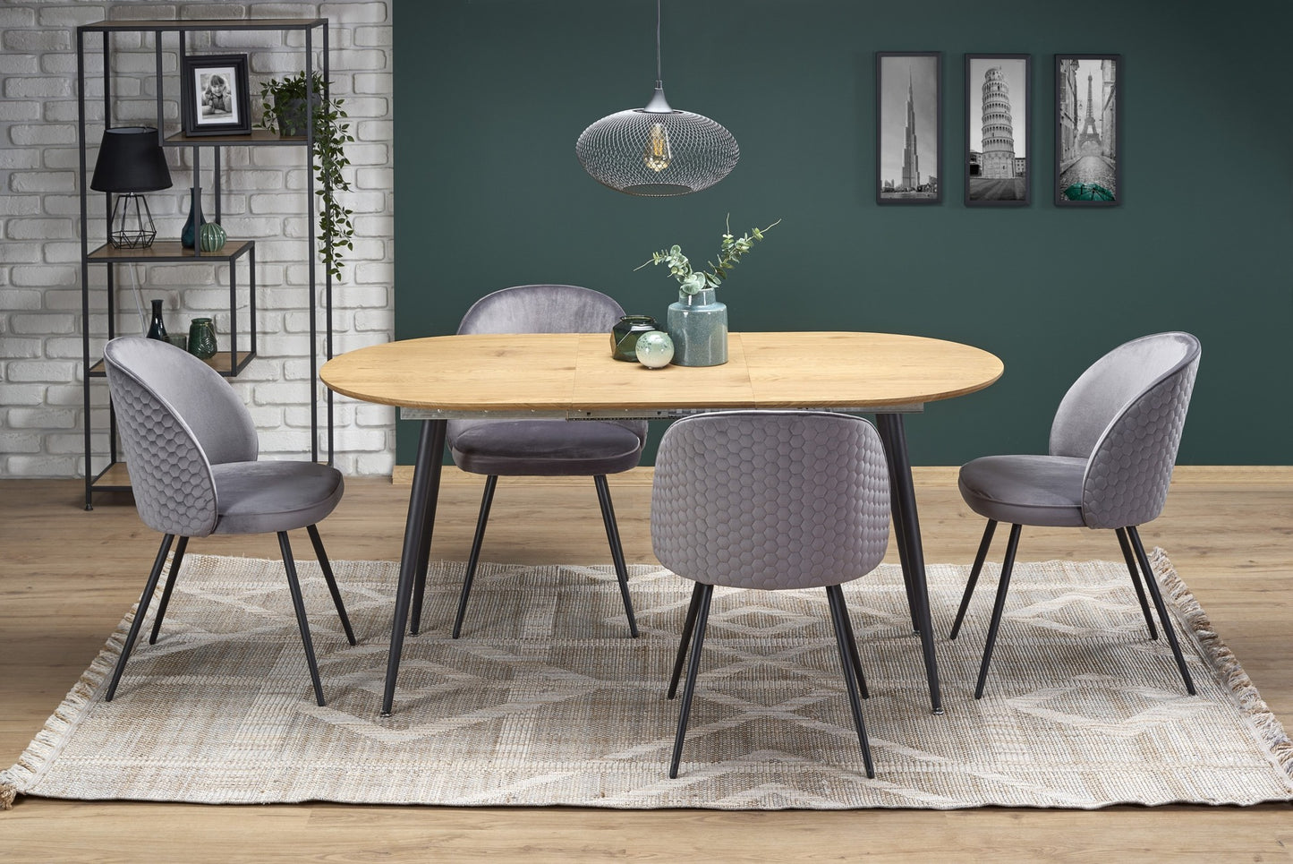 Kitchen Table East Quebec | size: Length: 80cm, Width: 160cm, Height: 74cm | color: Black/Oak | image: 4 | variant: 1006807