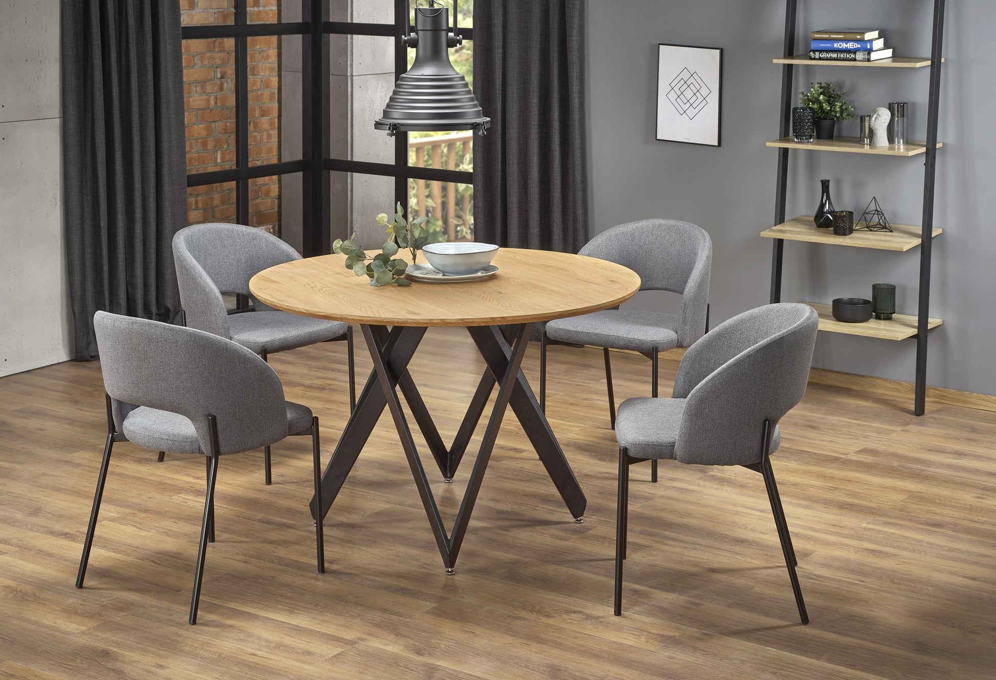 Kitchen Table East Seattle | size: Length: 120cm, Width: 120cm, Height: 75cm, Diameter: 120cm | color: Black/Oak | image: 3 | variant: 1006817