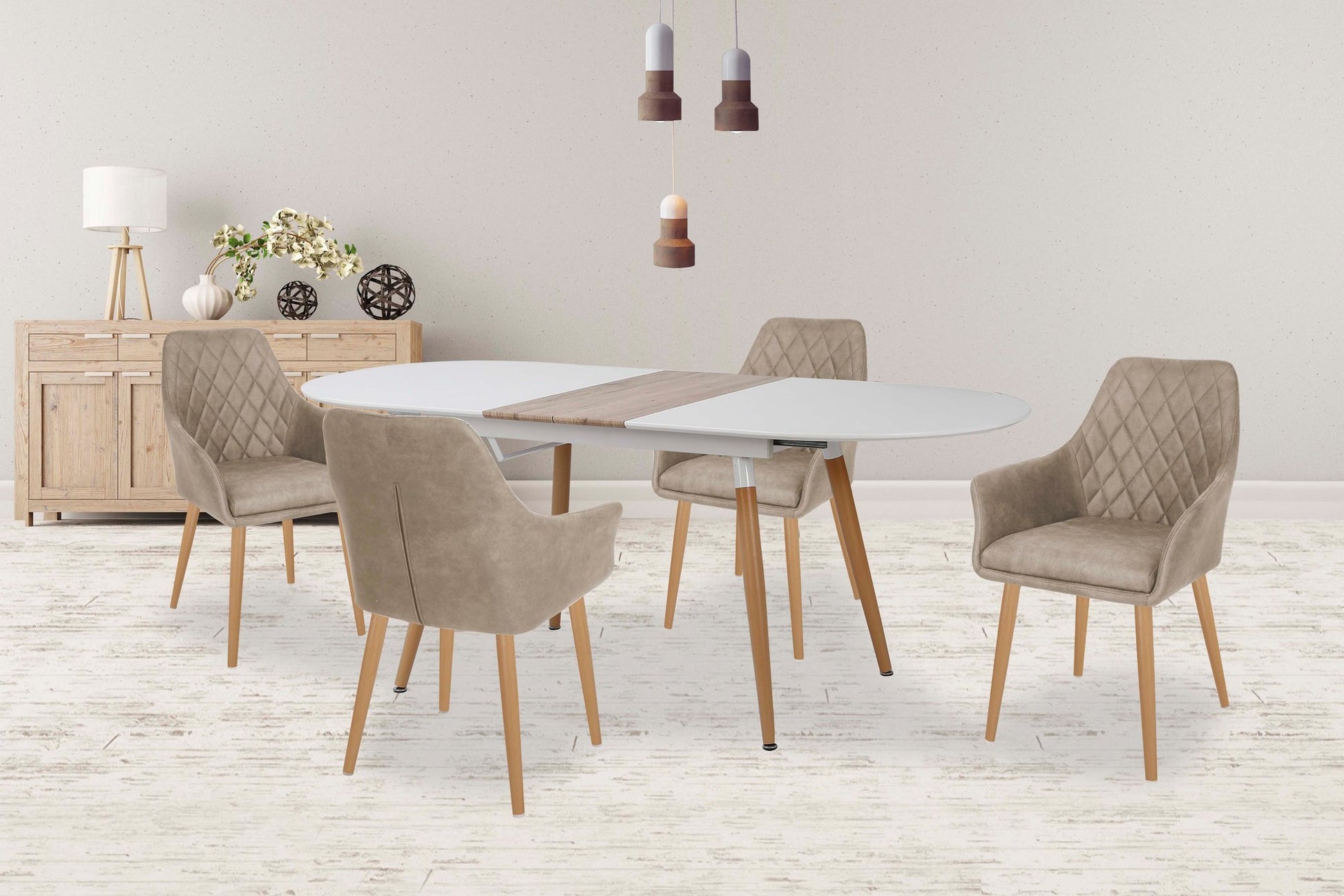 Kitchen Table East Shanghai | size: Length: 90cm, Width: 200cm, Height: 76cm | color: White/Oak | image: 8 | variant: 1006822