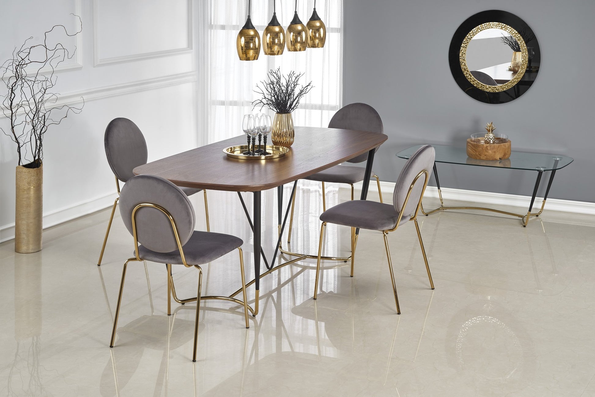 Kitchen Table East Sharjah | size: Length: 90cm, Width: 180cm, Height: 76cm | color: Black/Walnut | image: 4 | variant: 1006847