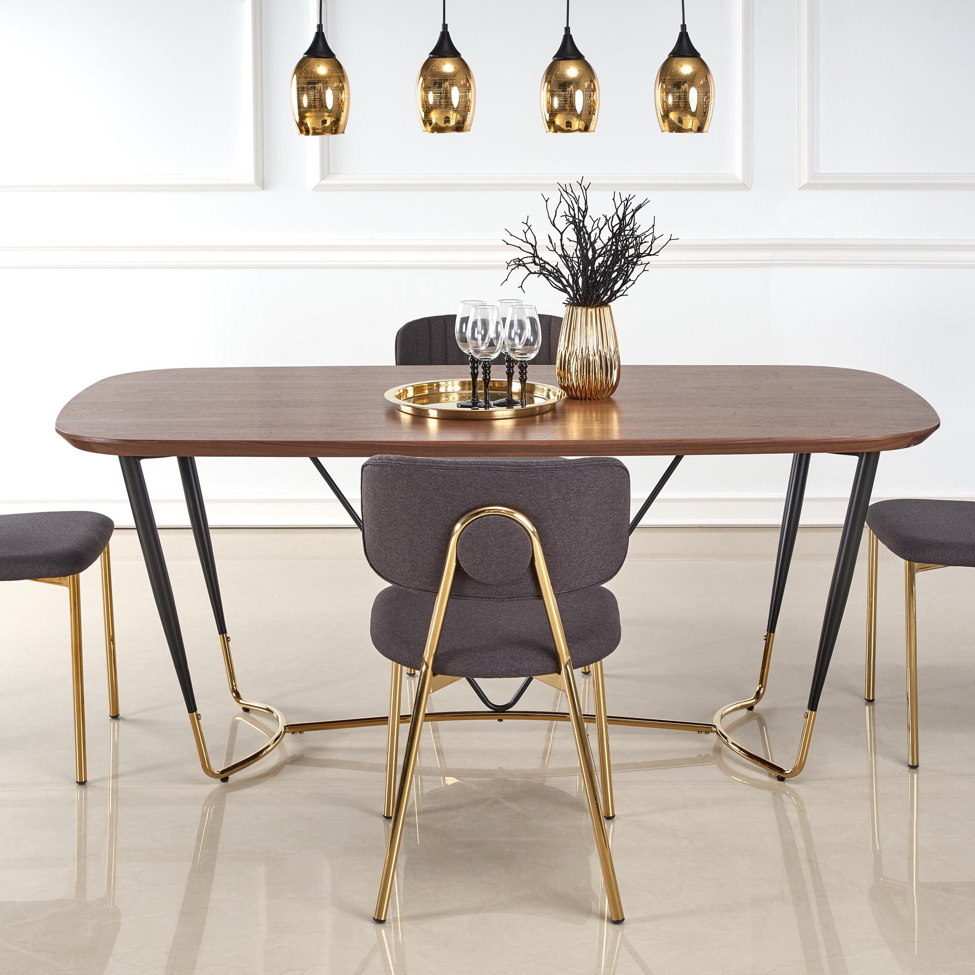 Kitchen Table East Sharjah | size: Length: 90cm, Width: 180cm, Height: 76cm | color: Black/Walnut | image: 5 | variant: 1006847