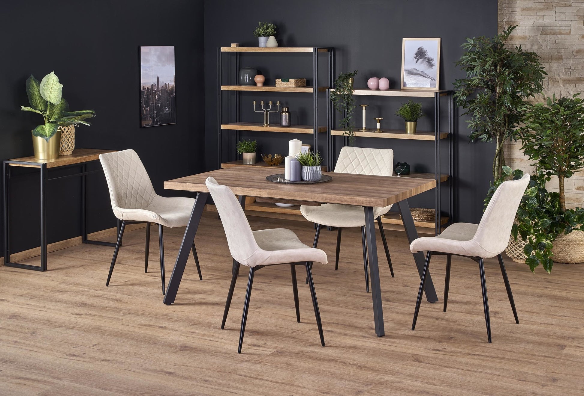 Kitchen Table East Woodbridge | size: Length: 85cm, Width: 220cm, Height: 76cm | color: Black/Walnut | image: 3 | variant: 1006821
