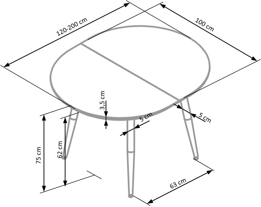 Kitchen Table Edward | size: Length: 100cm, Width: 200cm, Height: 75cm | color: White/Oak | image: 9 | variant: 1006448
