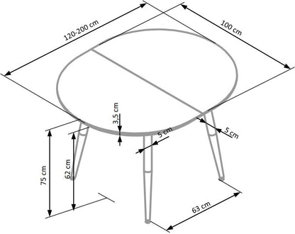 Kitchen Table Edward | size: Length: 100cm, Width: 200cm, Height: 75cm | color: White/Oak | image: 9 | variant: 1006448