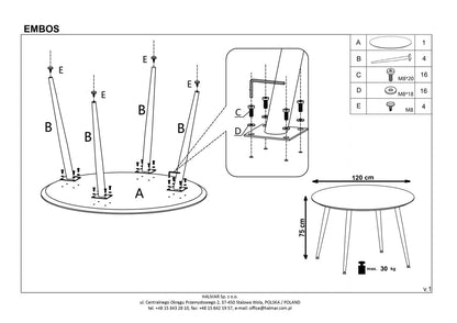 Kitchen Table Embos | size: Length: 120cm, Width: 120cm, Height: 75cm, Diameter: 120cm | color: Black/Gold | image: 10 | variant: 1011230