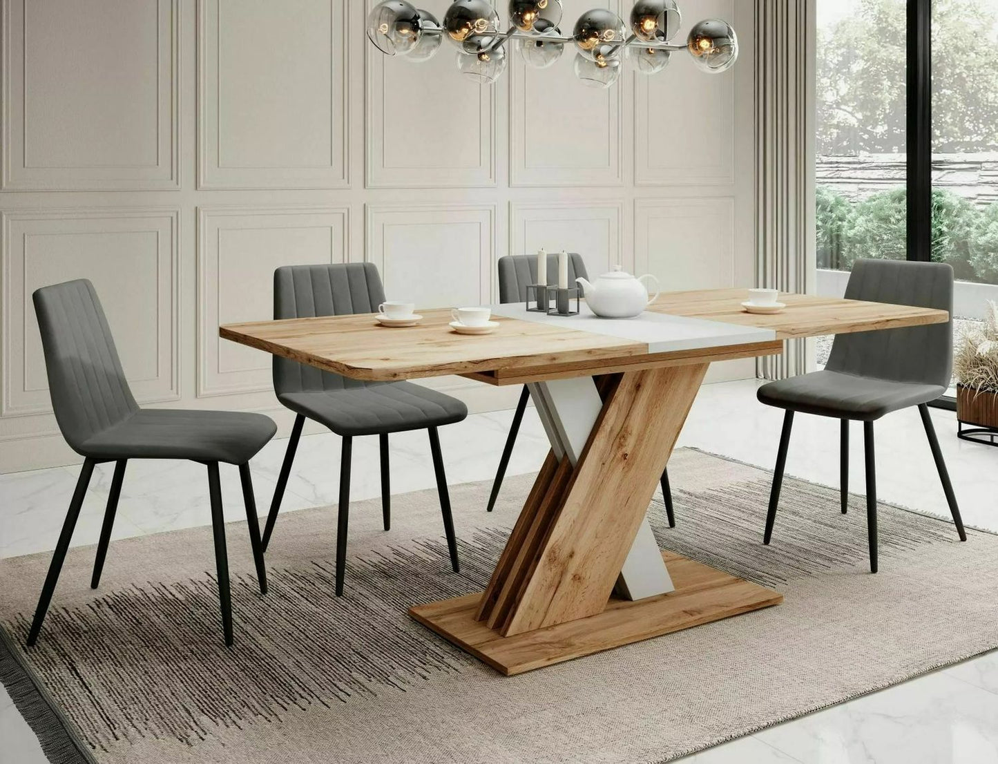 Kitchen Table Exel | size: Length: 85cm, Width: 180cm, Height: 76cm | color: White/Oak | image: 4 | variant: 1006548