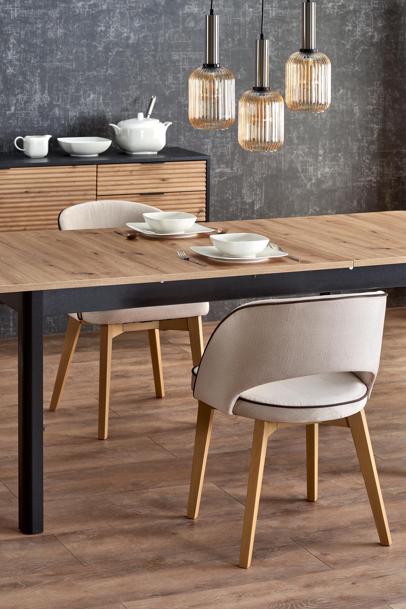 Kitchen Table Florian | size: Length: 90cm, Width: 228cm, Height: 76cm | color: Black/Oak | image: 7 | variant: 1006359