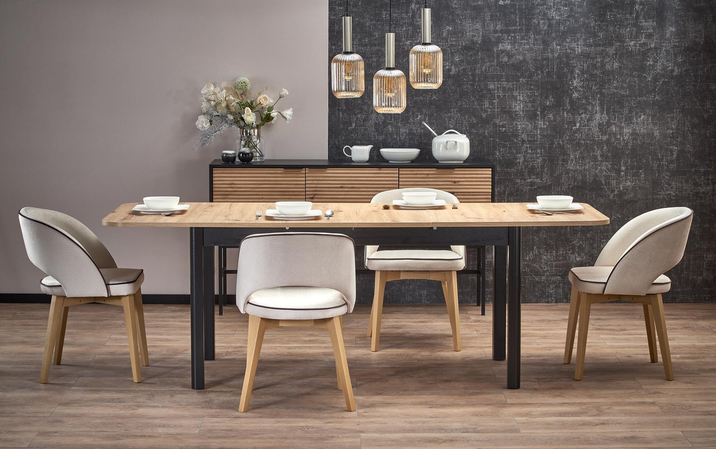 Kitchen Table Florian | size: Length: 90cm, Width: 228cm, Height: 76cm | color: Black/Oak | image: 9 | variant: 1006359